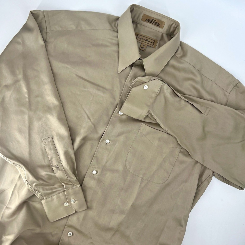 Croft & Barrow Mens Beige Solid Dress Shirt 16 32/33 Long Sleeve Pocket